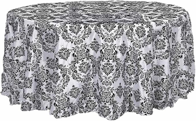 Efavormart 120" Black Velvet Flocking Damask Tafetta Round Tablecloth - Image 4