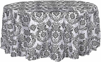 Efavormart 120" Black Velvet Flocking Damask Tafetta Round Tablecloth - Image 4