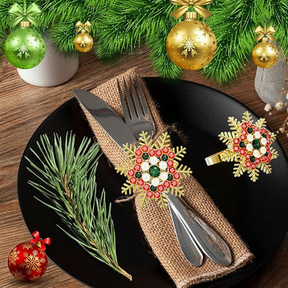 ZeeDix Christmas Colorful Snowflake Napkin Rings Set of 8, Napkins Ring for Dinning Table - Rustic Dinner Tables Decoration for Wedding Receptions Christmas Thanksgiving Holiday Party Dinner Parties