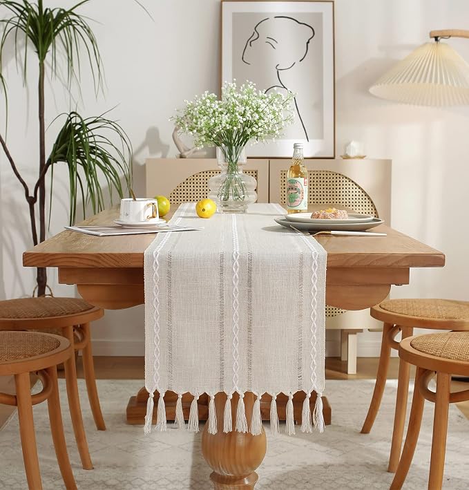 Rustic Boho Table Runner, Linen Table Runner, Farmhouse Table Runners 72 Inches by Cenebonxy