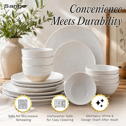 Sango Siterra 16-Piece Rustic White Stoneware Dinnerware Set – Service - Image 4