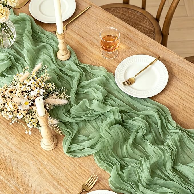 6Pcs Sage Green Cheesecloth Table Runner, 10FT Rustic Green Boho Gauze Table - Image 2