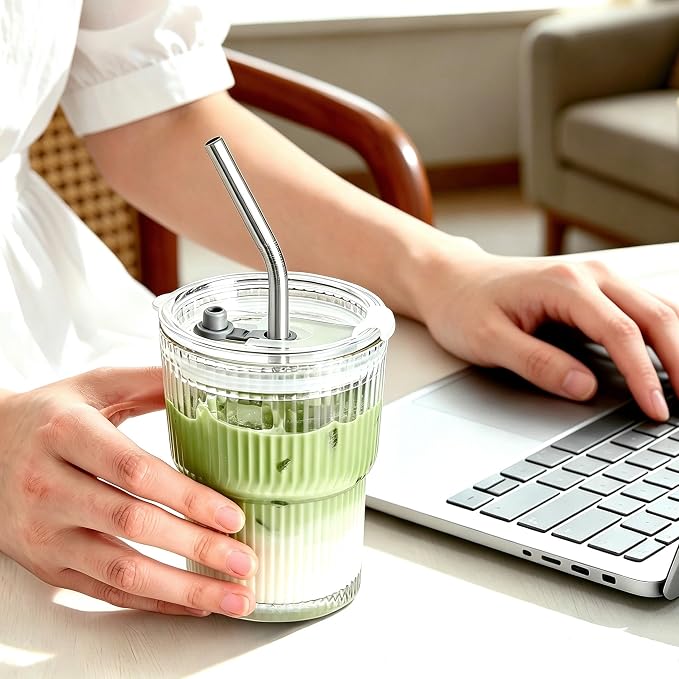 TUZAZO 13 Oz Ribbed Glass Coffee Tumblers - Image 7