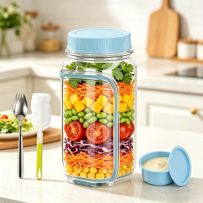 35oz Side Opening Mason Salad Jar | 1000ml Leakproof Portable Salad Container - Image 6