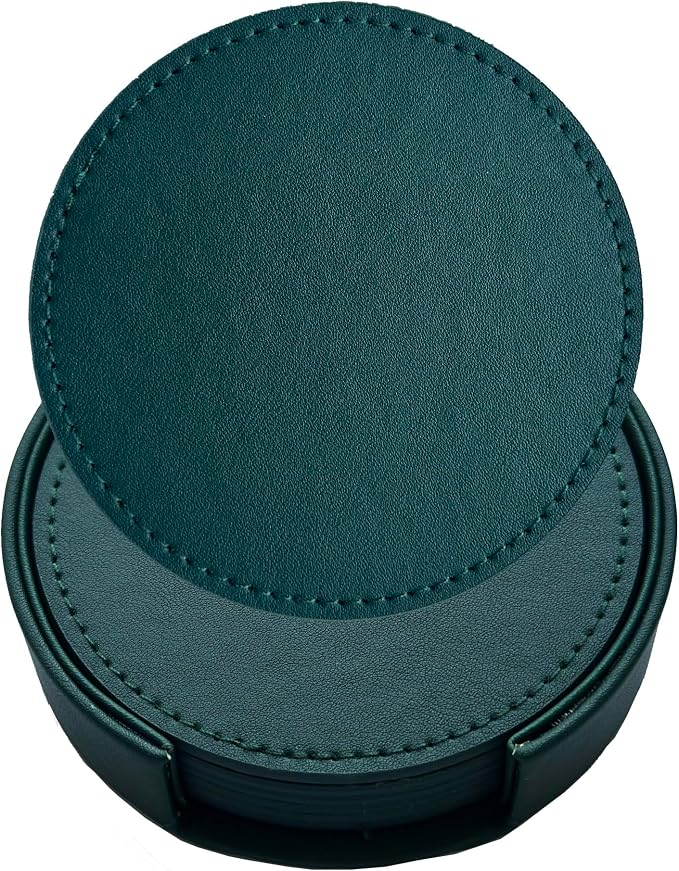 Set of 6 Leather Coasters, Round Coasters by PACEKONER