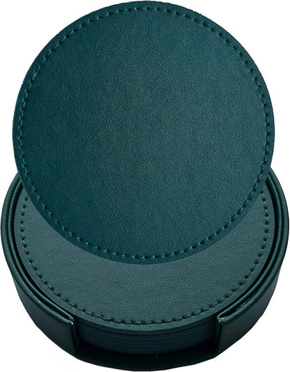 Set of 6 Leather Coasters, Round Coasters by PACEKONER
