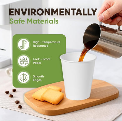 16 oz Paper Cups, 100 Disposable White Coffee Cups - Image 3