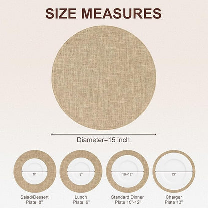 homing 15 Inch Round Cloth Placemats Set of 4, Cotton Linen Blend Washable Table Mats, Farmhouse Dining Place Mats for Indoors & Outdoors, Easy to Clean, Linen