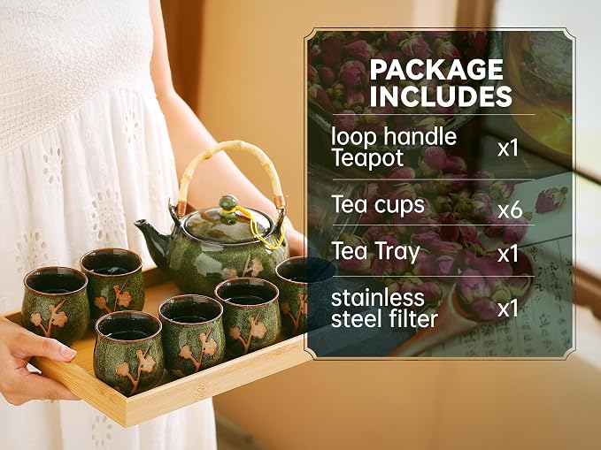 Traditional Japanese tea set, Kiln altered glaze Porcelain tea set - Image 6