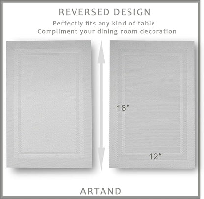 DACHUI Placemats Set of 6, Linen Look Woven Place Mats, Water Resistant, Heat Resistant, Washable, Durable Table Mats (Silver)