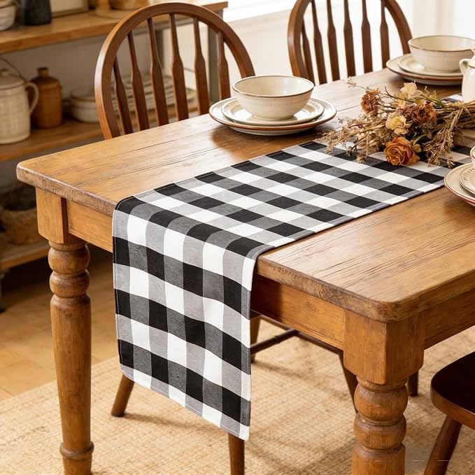 ShinyBeauty Black & White Buffalo Plaid Runners 120 inches Long Classic by ShinyBeauty