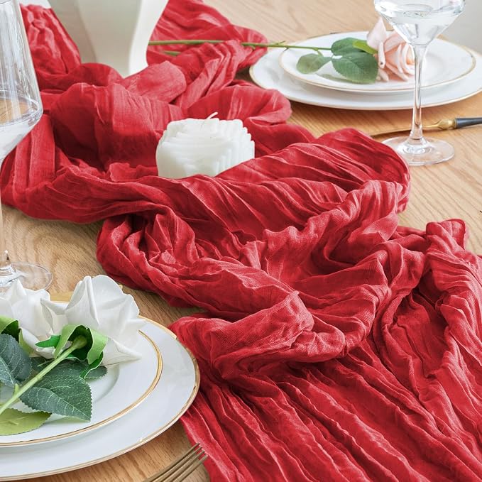 Cheesecloth Table Runner 10FT 6Pcs Red Boho Gauze Sheer Runners | Cheese Cloth - Image 5