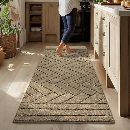 Kitchen Rugs,24" x 59" Non Slip Kitchen Mats for Floor-Thick Stain Resistant Kitchen Floor Mat Runner Carpet for Hallways Entryway Laundry Room Washable(Tan)