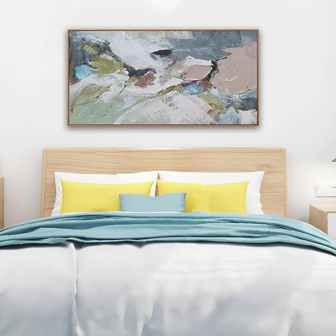 Abstract Wall Art Canvas Pink Green Abstract Wall Decor Paintings 20"x 40" Framed Colorful Modern Artwork for Living Room Bedroom Kitchen