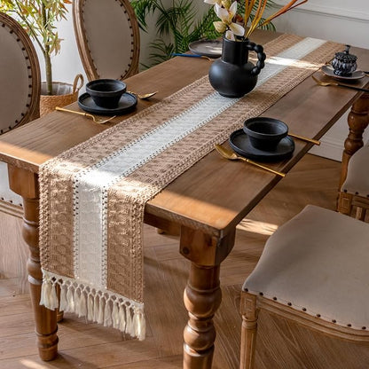 EMMTEEY Boho Table Runner with Tassels 94 Inches Long, Scratch & Heat Resistant - Image 4