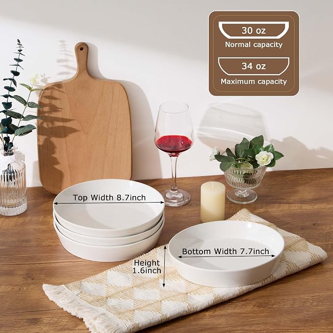 LIANYU 34oz Pasta Bowls, Ceramic Dinner Plate Bowls Set of 4 | 8.7’’ Wide - Image 3