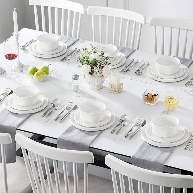 MALACASA 18 Pieces Porcelain Dinnerware Set, Modern White Dish Set - Image 5