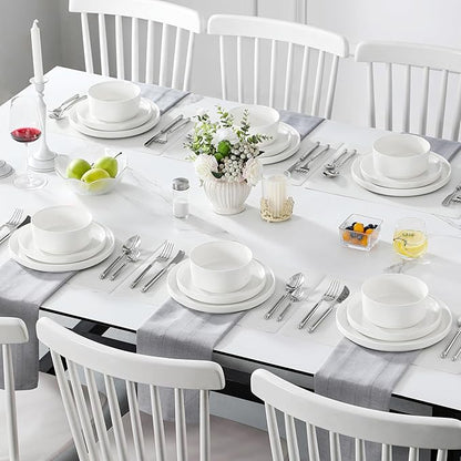 MALACASA 18 Pieces Porcelain Dinnerware Set, Modern White Dish Set - Image 5