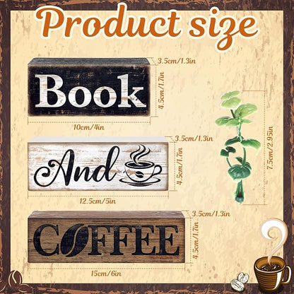 Moucuny 4 Pcs Farmhouse Table Decor Rustic Wooden "book and Coffee" Stacked - Image 2