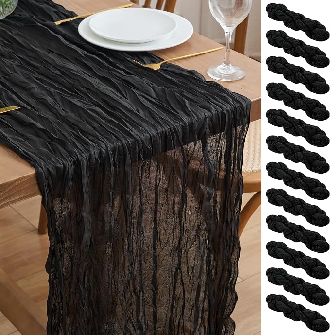 Asee'm 12pcs Black Cheesecloth Table Runner Summer 10FT Boho Gauze Rustic | by Aseem