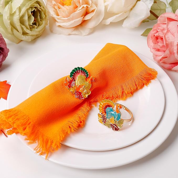Thanksgiving Turkey Napkin Rings Set of 8, Fall Napkin Rings Metal Napkin - Image 7