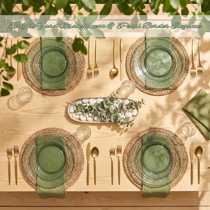 U-QE 60PCS Clear Green Plastic Plates, Beaded Plates Disposable Heavy Duty | - Image 2