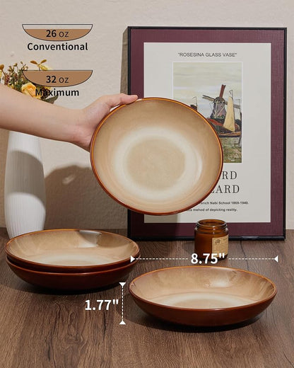 16 Piece Double Bowl Plates and Bowls Sets, Ceramic Dinnerware Sets - Image 5