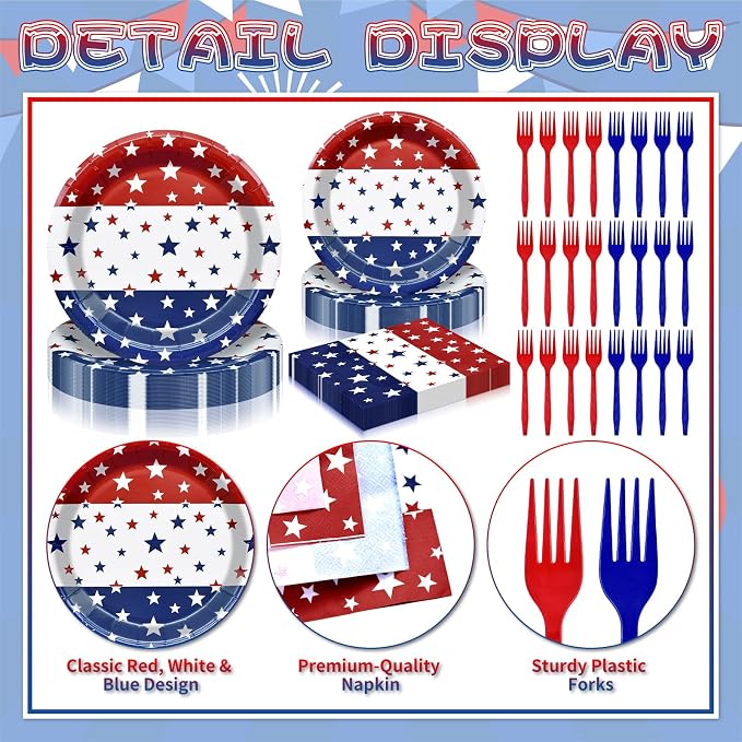 96 Pieces Patriotic Tableware Set Party Supplies - Image 3