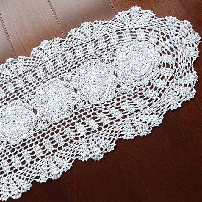 Phantomon Oval Lace Table Runner Doilies Floral Table Scarf Furniture Cloth - Image 2