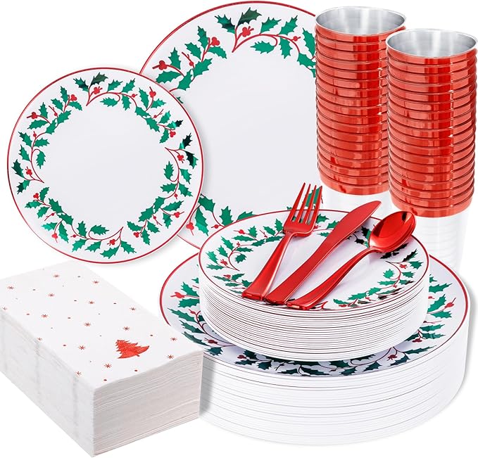 175Pcs Disposable Christmas Plates & Napkins by WDF