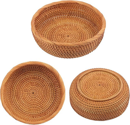 2 pack 9 inch Round Rattan Keys Basket Bowl for Organizing, Tabletop Wicker Organizer Basket Entryway, Hand-woven Rattan Storage Basket for Keys, Wallet, Cell Phone