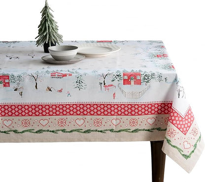 Maison d' Hermine Table Cloth Rectangle Table 100% Cotton 60 x 120 Inches Fall Tablecloth Reusable Everyday Use for Thanksgiving Christmas Decorations Dining Farmhouse Party (Rural Christmas)