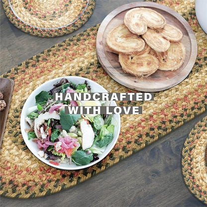 Homespice Russet Jute Braided Long Table Runner, Warm Country Decor, Multicolor Rectangle 11x36 - Rich Colors, Easy to Clean, Durable and Protects Furniture