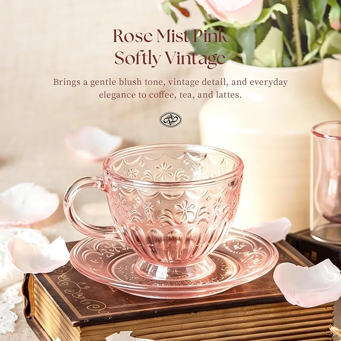 Vintage Glass Tea Cup and Saucer Set, 12 oz Large Coffee Cup | Handcrafted - Image 2