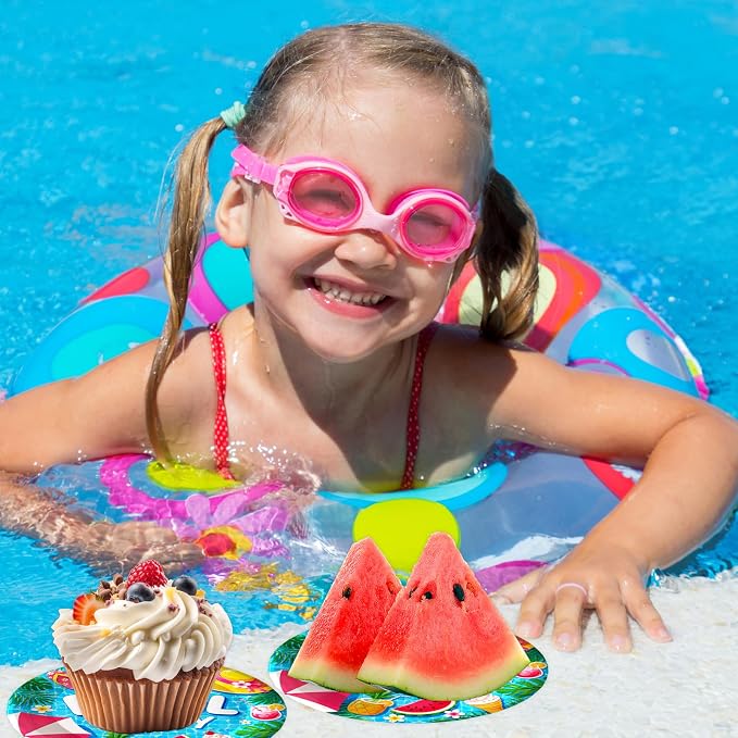 7 Inch Pool Paper Plates 50 Pack Summer Blue Party Plates Decorations | Summer - Image 6