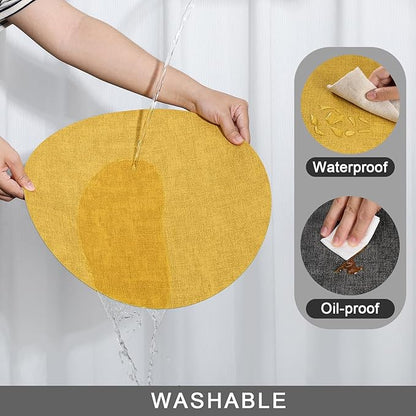 Myir JUN Round Placemats, Dual Sided Faux Leather Place Mats Set of 6 Indoor/Outdoor Non-Slip Washable Table Mats (Gray Yellow, Set of 6)
