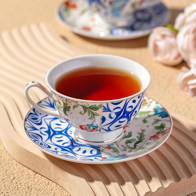 BTaT- Floral Tea Cups and Saucers, 8 oz, Fine Porcelain Teacup Set - Image 5