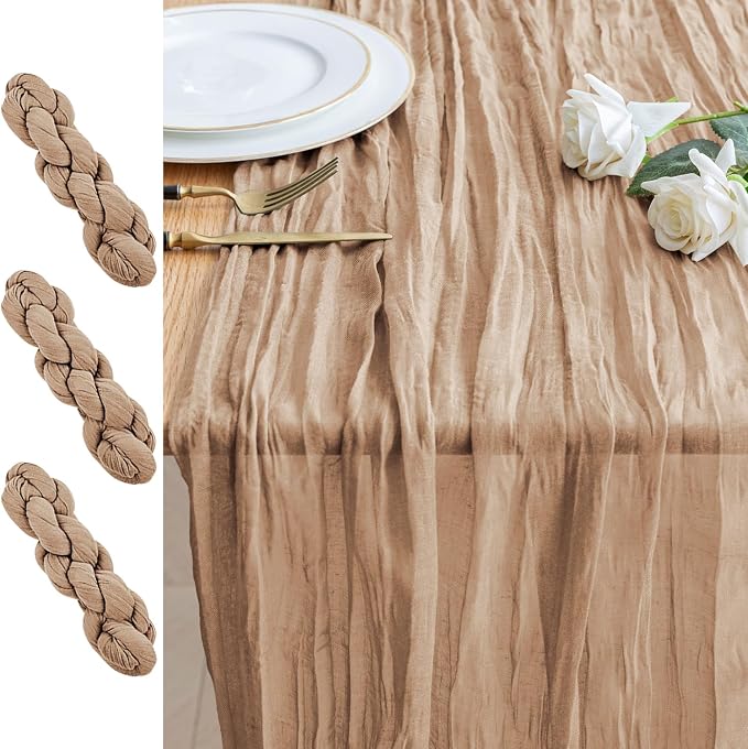 Cheesecloth Table Runner 10FT 3Pcs Nude Boho Gauze Rustic Sheer Runners | by Xiomot