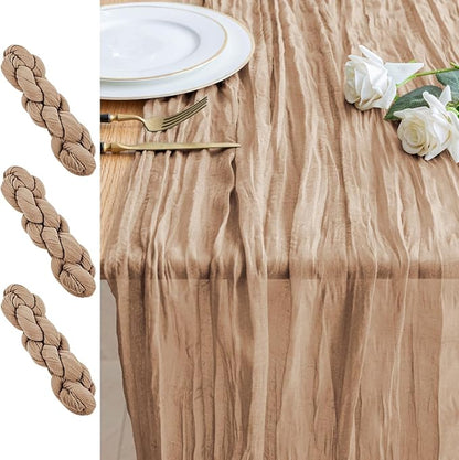 Cheesecloth Table Runner 10FT 3Pcs Nude Boho Gauze Rustic Sheer Runners | by Xiomot