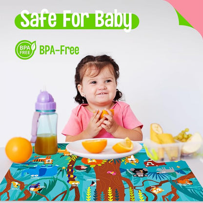 6 Pack Placemats for Kids, Non-Slip Washable Dining Mats, Reusable Jungle - Image 4