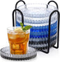 6 Pcs Glass Coasters with Holder Clear Drink Coasters Crystal Round Beverage by Remerry