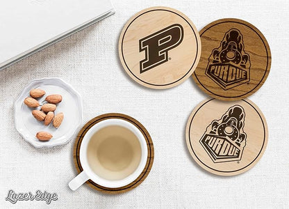 LazerEdge Purdue Boilermakers Wooden Coaster Set - Maple Wood - Officially Licensed Product - 4-Pack