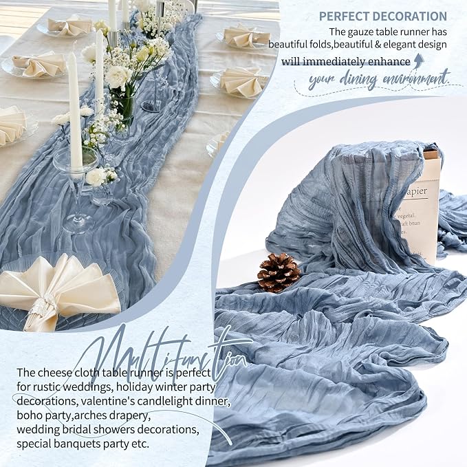 30 Pack Cheesecloth Table Runner 10FT Dusty Blue Table Runner Boho Gauze Cheese - Image 6