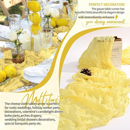 4 Pack Cheesecloth Table Runner 10FT Light Yellow Table Runner Boho Gauze - Image 6