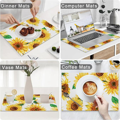 AOFOTO Sunflower Placemats Set of 4 Yellow Flowers Leaves Printed Place Mats Rectangular Artistic Table Mats for Party Home Kitchen Restaurant Dining Table Decor 12x18 Inch