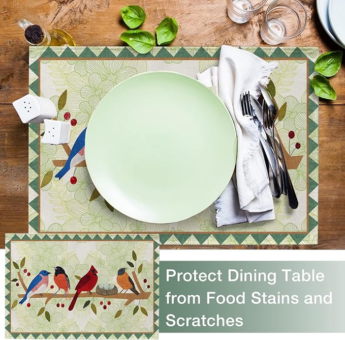 Seliem Spring Birds Tree Branches Placemats Set of 4 | Cardinal Bluebird - Image 5