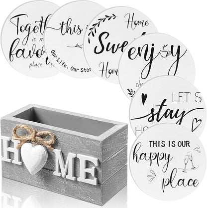 Queekay Coasters Set of 6 House Warming Gifts New Home Wooden Farmhouse Drink by Queekay