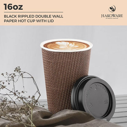 Harvest Pack 16 oz Disposable Coffee Cups, Insulated Ripple Double-Walled Paper - Image 3