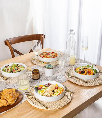 theterra 7.5'' Ceramic Pasta Bowls, Salad Bowls Set of 4, Stoneware Serving Bowls for Fruits, Noodle, Dinner, House-warming Wedding Present, Bright White