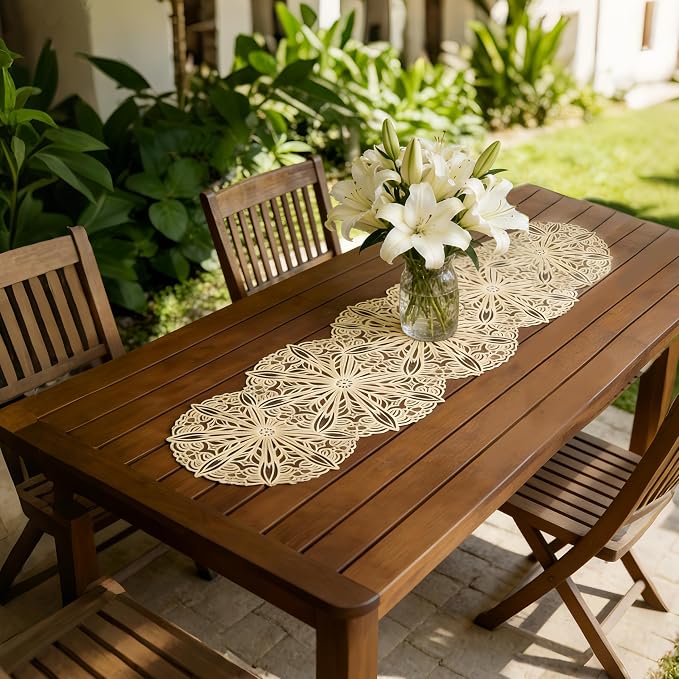 FAVE Gold Small Table Runner 36 Inch Dresser Vinyl Runner | Heat Resistant - Image 6